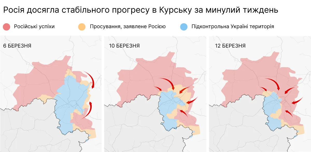 Стан ліній фронту у Курській області Росії.
